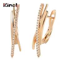 kinel new minimalist style 585 rose gold drop earrings geometric lines cross natural zircon earrings for women fashion jewelry