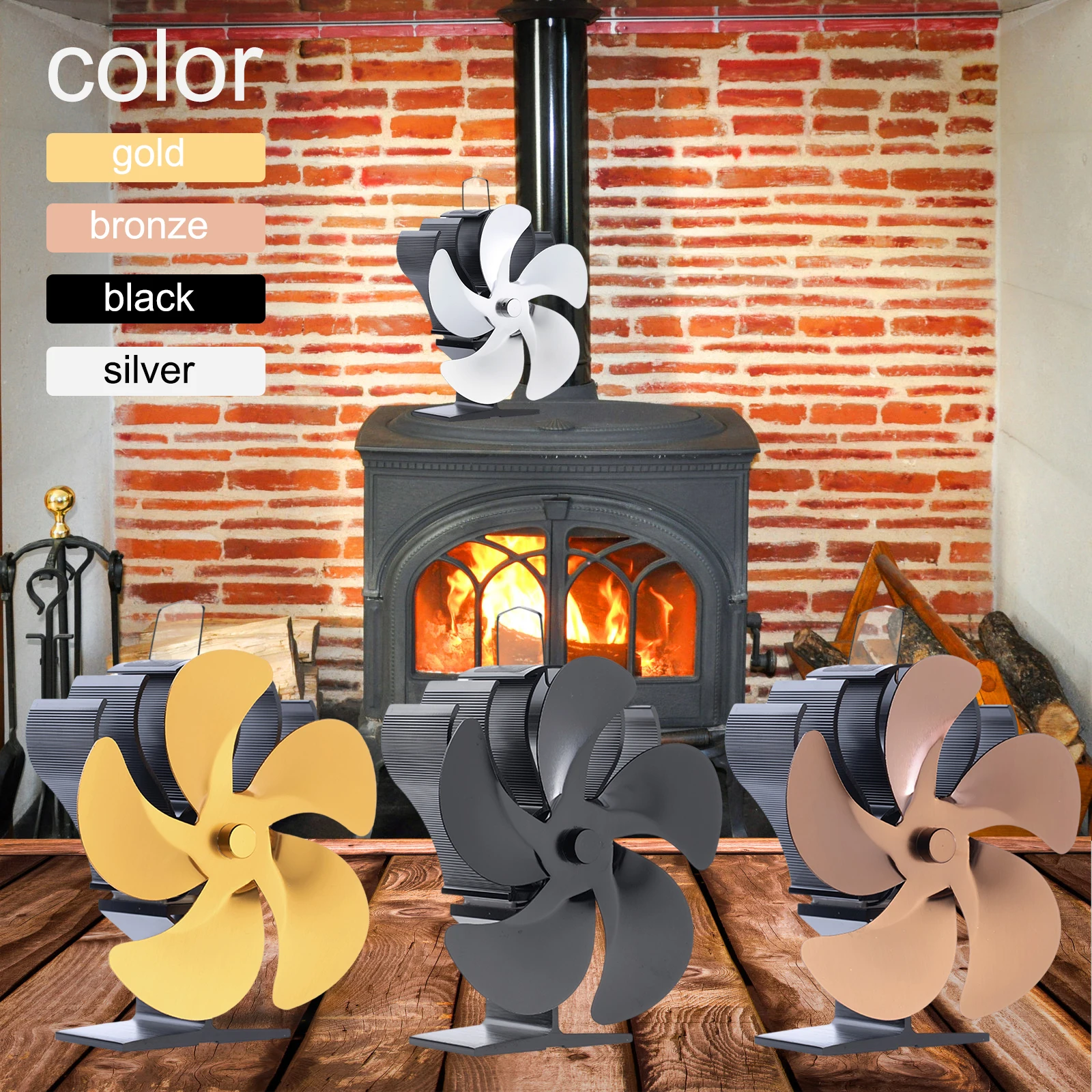 

5-Propeller Heater Stove Fan Hot Power Heat Furnace Fireplace Fan Heating Fan Heat Powered Stove Fan Decorative Fireplace