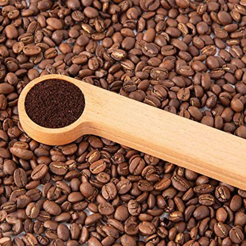 Cuchara de madera maciza de haya para caf&eacute;, cuchara medidora con Clip para bolsa, regalo, venta al por mayor, 100 unids/lote-5