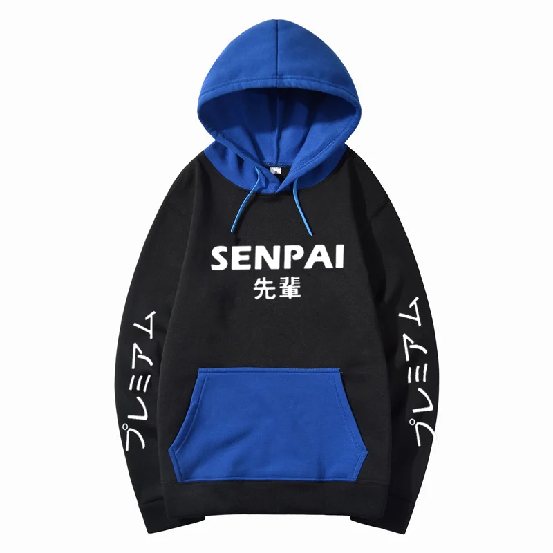 

New Winter Anime Senpai Design Print Fleece Men's Hoodies Sweatshirts Men Women Streetwear Funny Black Hoody Man Winter Clothes