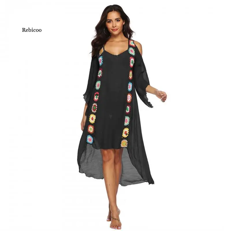 

Long Sleeve Summer Beachwear 2021 Tunic Beach Dress Women Pareo Cover-Ups Swimsuit Cover Up 2021 Plus Size Maxi Dresses