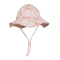 summer hat girl pink flowers bucket hat sun beach wide brim detachable string cap holiday outdoor accessory for baby kids spring