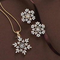 luxury rhinestone snowflake pendant necklace earrings for women 2021 new trend engagement wedding jewelry set wholesale