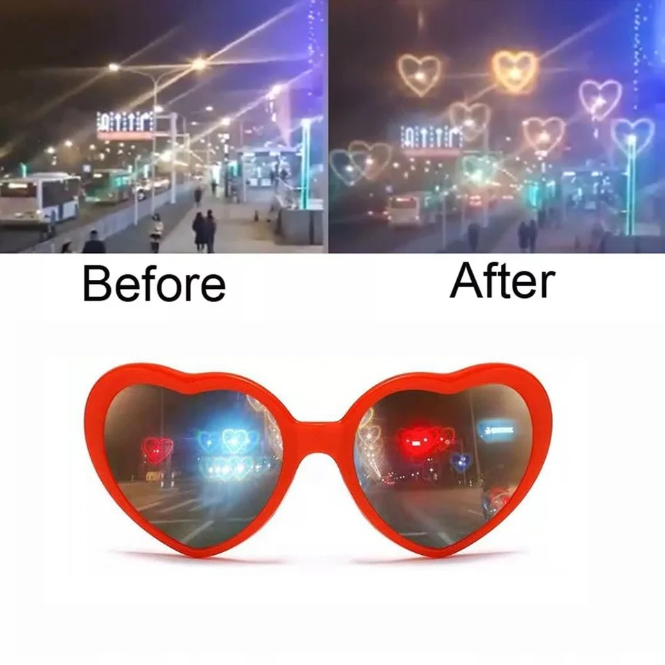 

2021, очки с особыми эффектами в форме сердца, очки с изменением света в форме цветка, в форме сердца, модные Волшебные солнцезащитные очки на день рождения