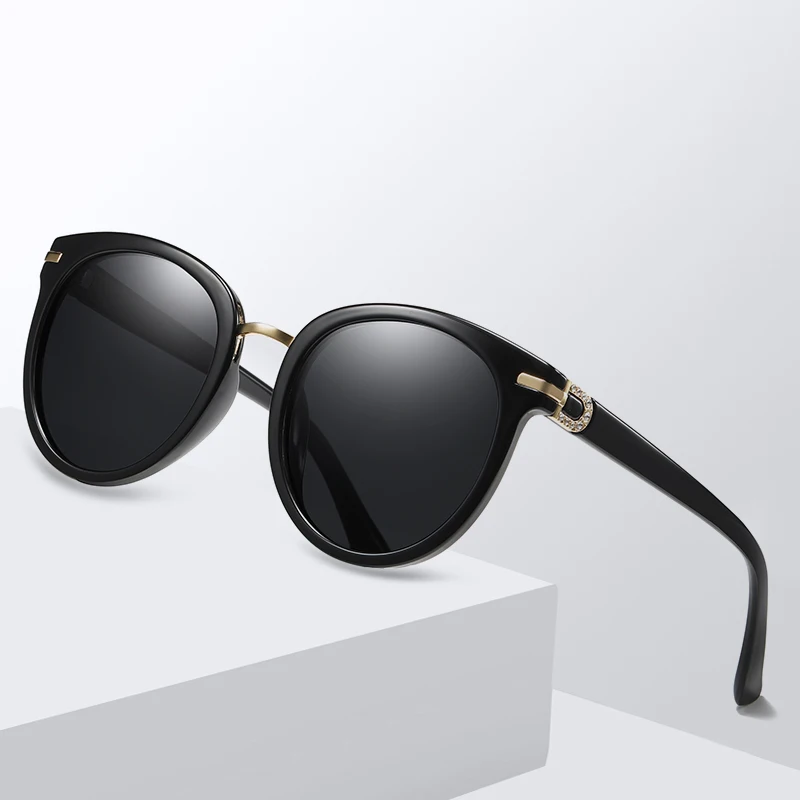 Женские солнцезащитные очки с поляризацией винтажные круглые в полной оправе из