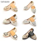 Размер 31-45, хит продаж, балетки на плоской подошве с украшением в виде лисы, дизайнерские женские Стразы с цветочным принтом и острым носком, серебристые лоферы