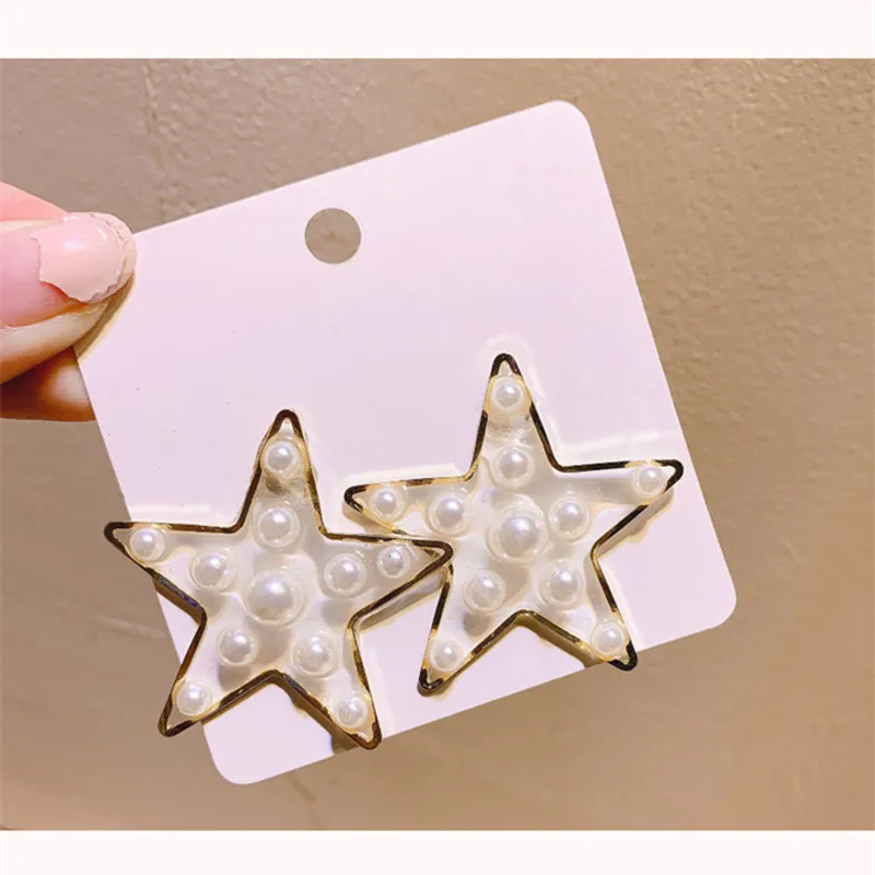 Уникальные женские серьги-гвоздики со звездой и жемчугом модные геометрические