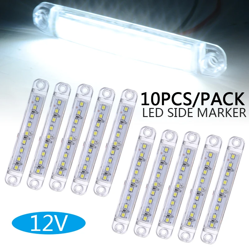 

10pcs White 12V 9 LED Car Auto Sealed Side Marker Clearance Light Truck Trailer Lorry Bus Lamp 100x15mm DIY Accessories Parts