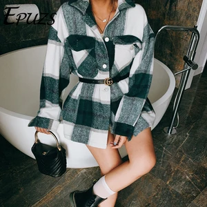 Модная зеленая красная клетчатая куртка для женщин, зимнее пальто с длинным рукавом, офисные пальто и куртки для женщин, куртка-бомбер большого размера 2019