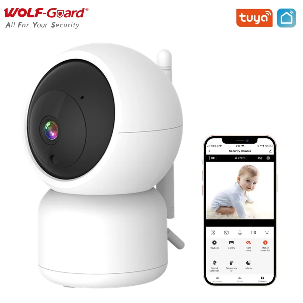 

Wolf-Guard Smart Baby Pet Monitor Tuya WiFi 1080P HD Two Way Audio Night Vision Temperature Cry Detection Camera APP Control