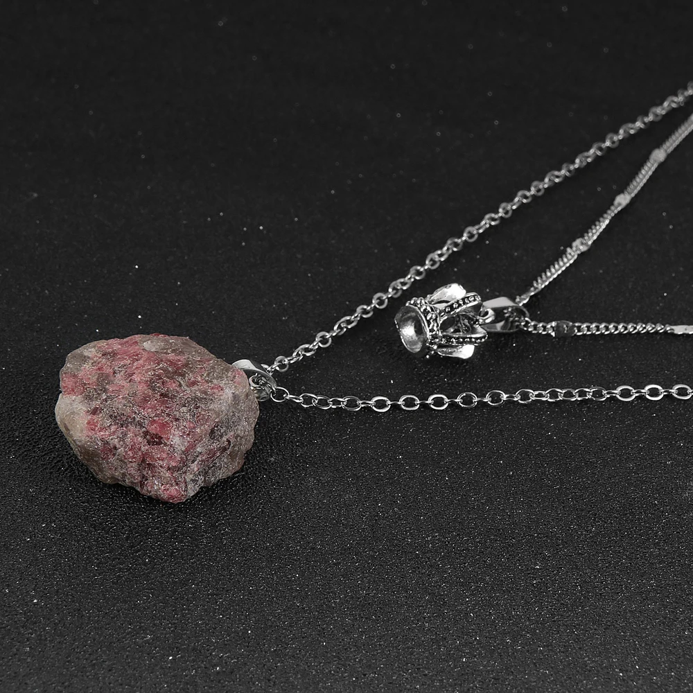 Женское ожерелье с подвеской из турмалина натуральным камнем двухслойная