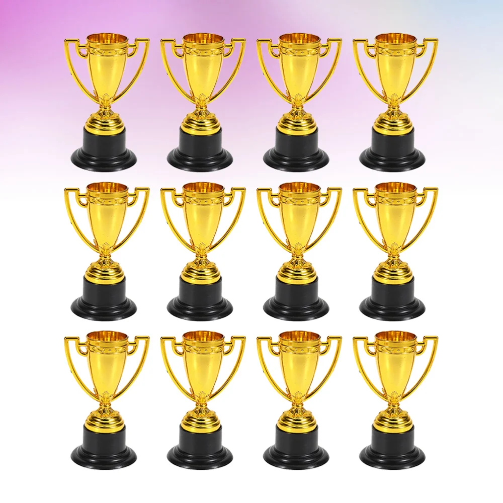 

12pcs Golden Mini Award Trophy Reward Prizes Decor Kindergarten Kids Gift Awards Trophy with Black Base for Competition