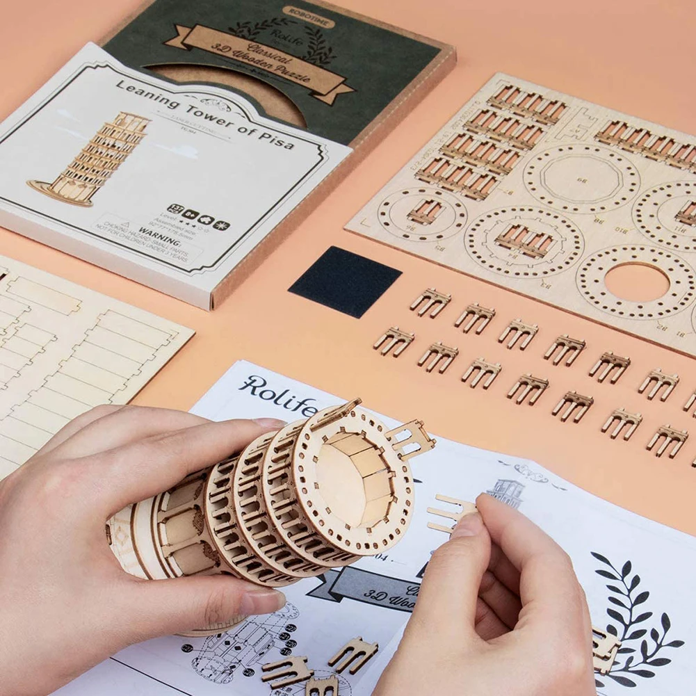 

DIY Leaning Tower of Pisa 3D Puzzle Paper Assembled Building Model Toys for Children Brain Learning Game World Jigsaw Toy Gifts