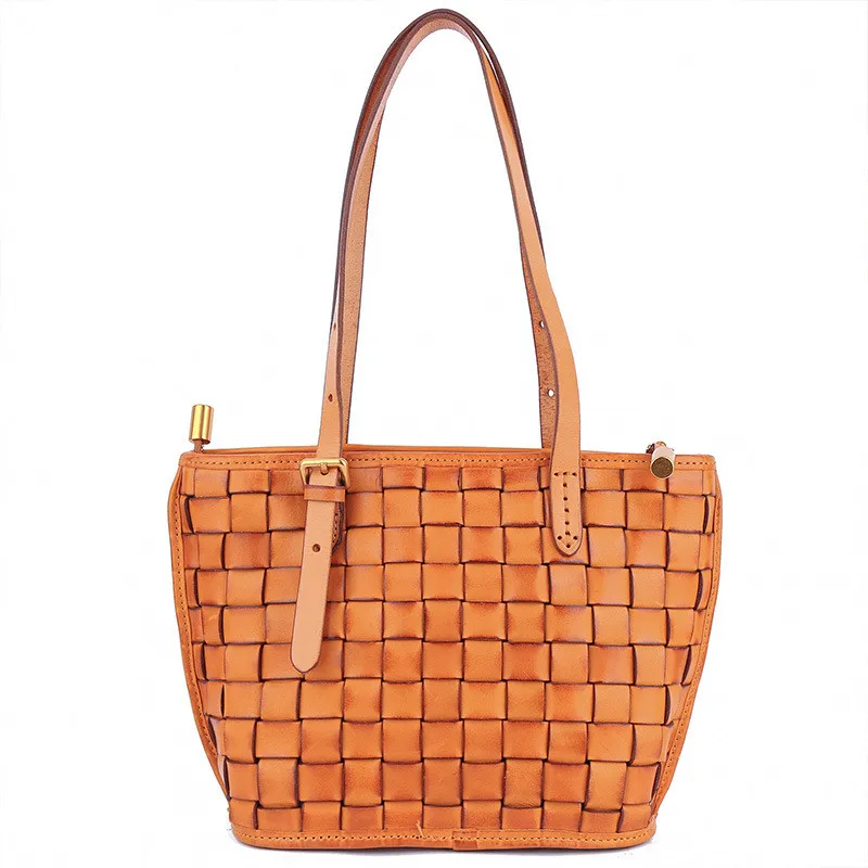 

New style leather portable fashion one-shoulder retro large-capacity vegetable tanned leather high-quality tote bag for women