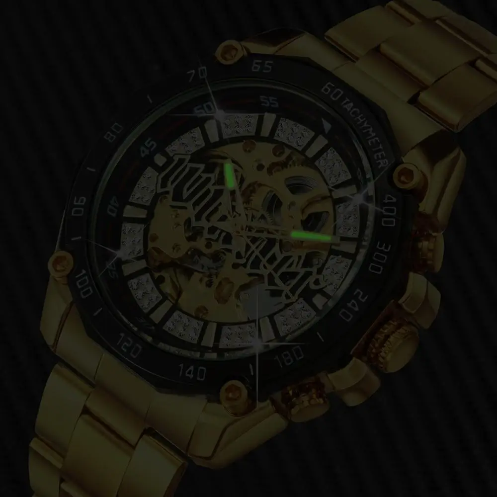 

Steampunk Automatic Watch Men Crystal Skeleton Mechanical Mens Watches Top Brand Luxury Casual Military Clock