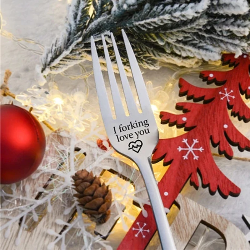 

Engraved Fork Best Gift for Husband Wife and Family Letter Engraved Fork with Gift Box ANDF889
