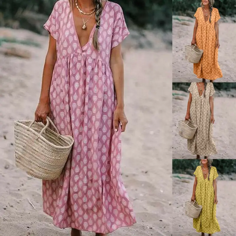 Женское мешковатое Платье-туника в стиле бохо свободный пляжный праздничный