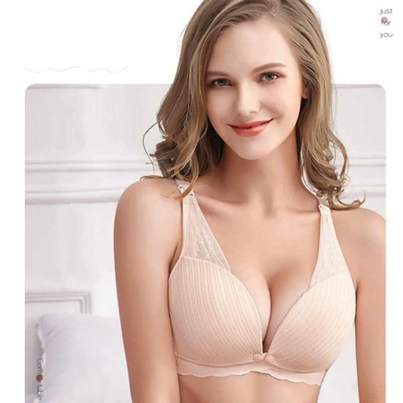 Sujetador de lactancia para mujeres embarazadas, ropa interior de algod&oacute;n transpirable, Sexy, f&aacute;cil de amamantar, sin aros-3