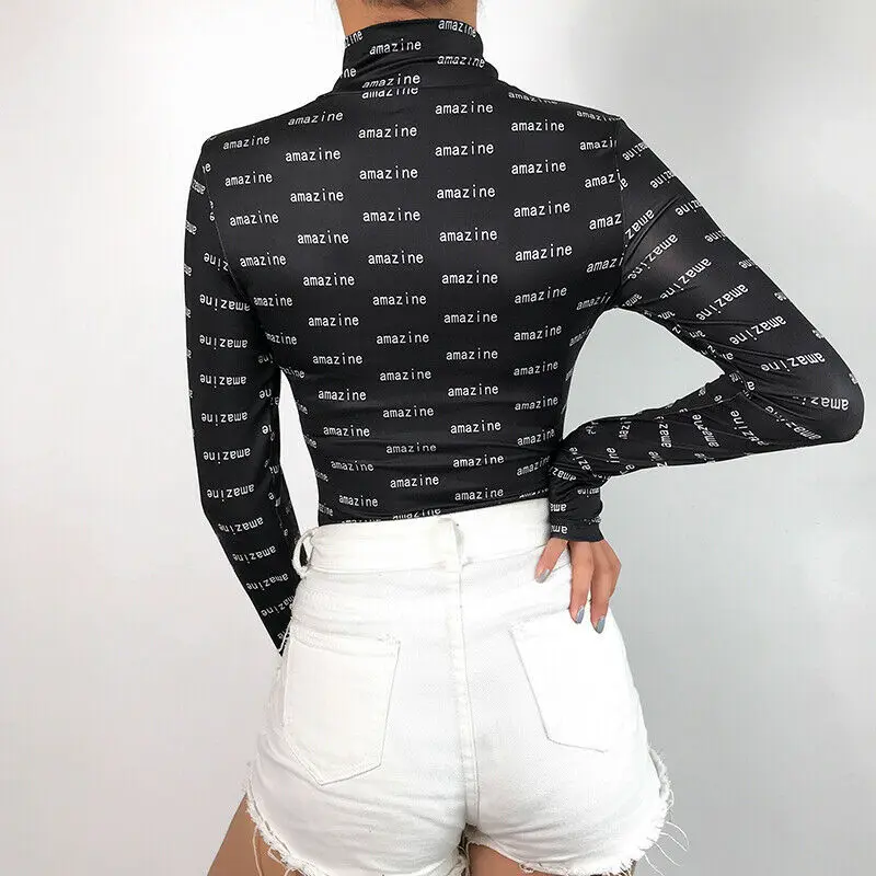 Лидер продаж женские чарующие боди с высоким воротником комбинезон длинными