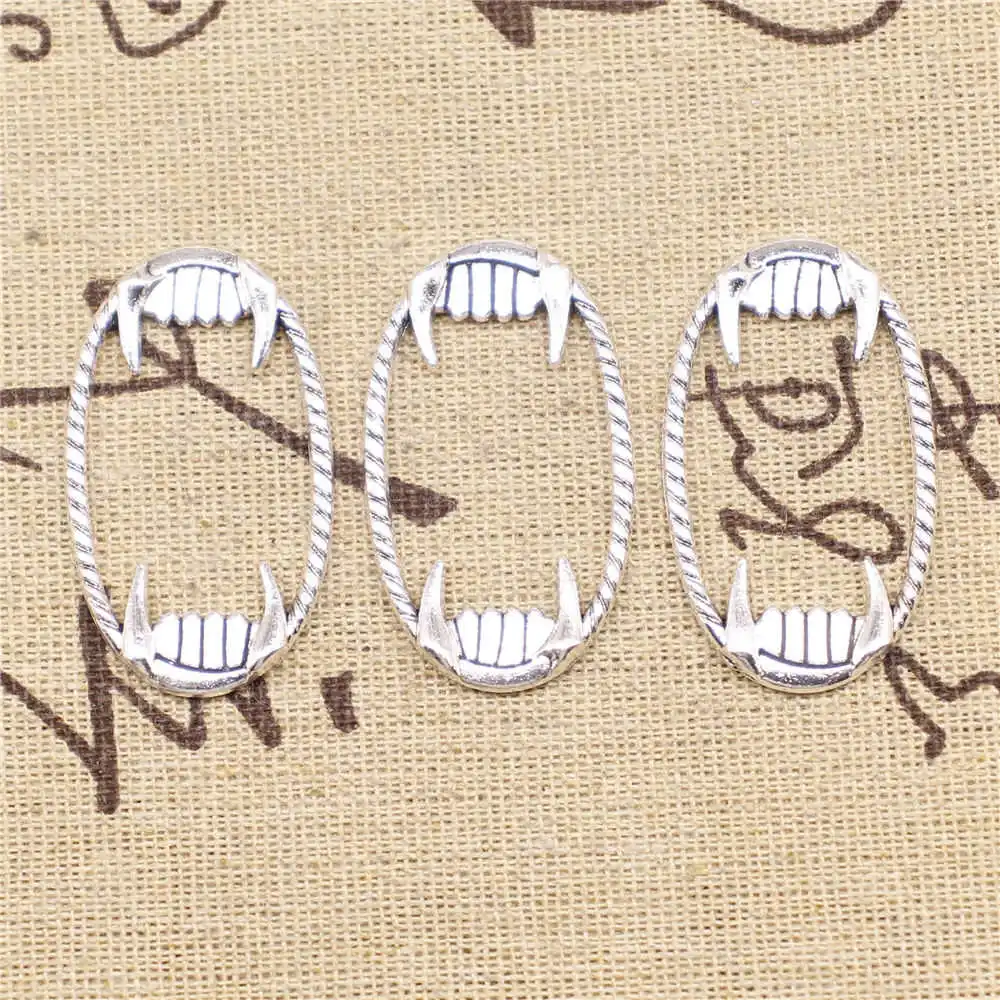 

Jewelry Making Charms connector 10pcs 38x22mm antique silver color Zombie Tooth connector