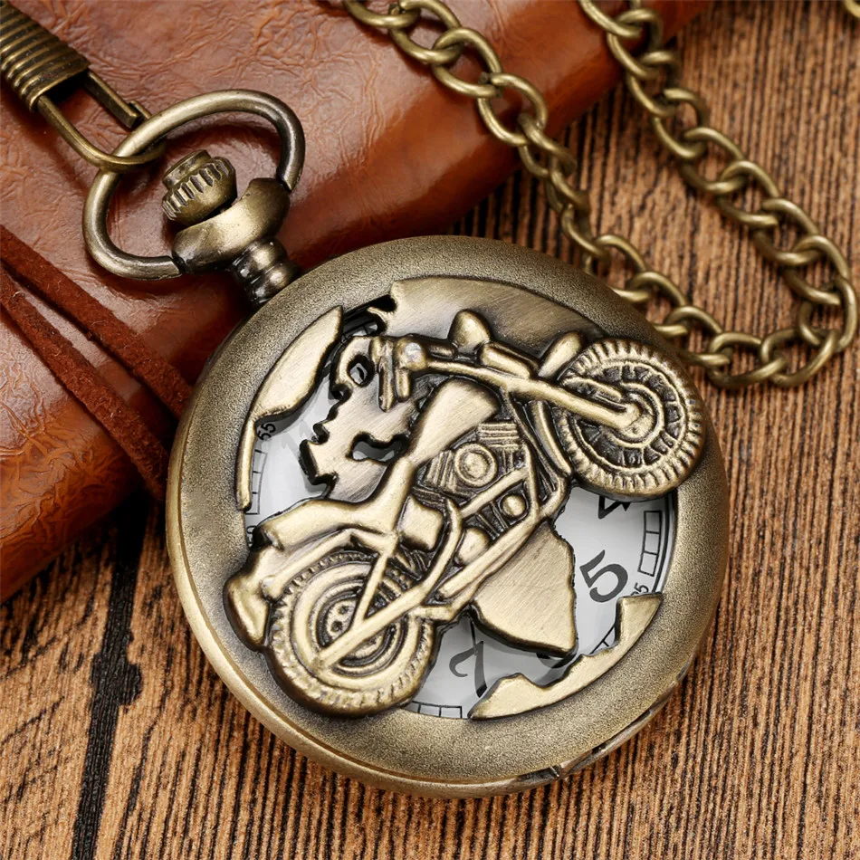 Винтажные кварцевые карманные часы в стиле панк с отверстиями бронзовые