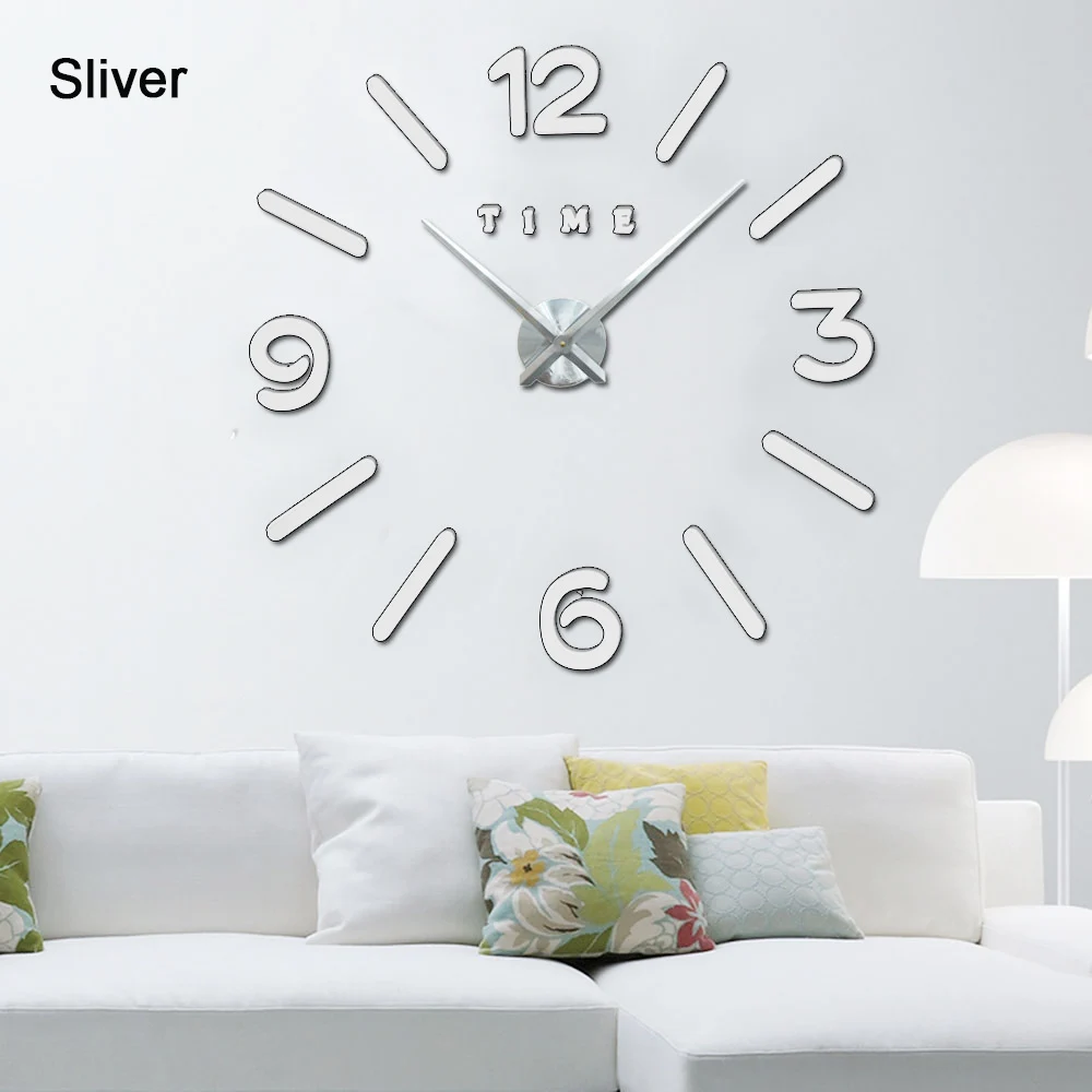 B sliver 3D светящиеся большие настенные часы зеркальные настенные наклейки Diy Декор для дома в гостиную модные часы поступление кварцевые большие настенные часы - Цвет: B sliver