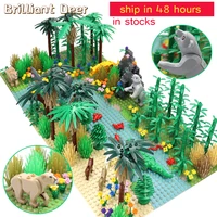 rainforests model city bush flower grass tree with animals base plate diy moc parts compatible friends building blocks
