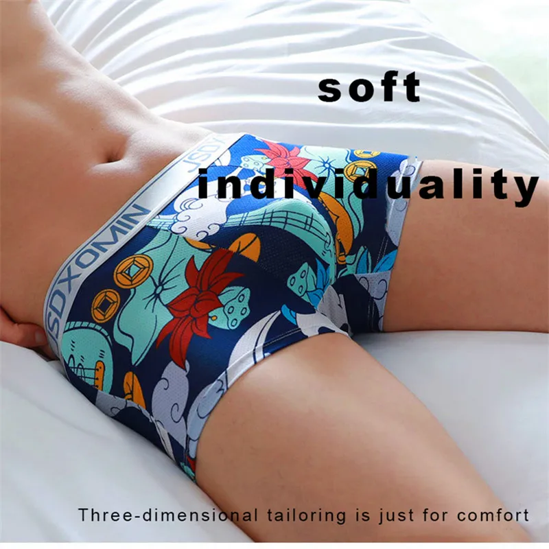 

Boxers Hombre Sexy Underwear Men Cartoon Men's Mesh Panties Ice Silk Summer Brand Man Boxer Hot Print Bikini For Gays Underpants