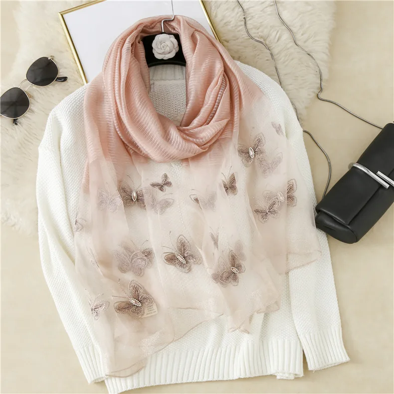 

Fashion Kerchief Silk Satin Neck Scarf For Women Print Hijab Scarfs Female White