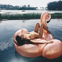 60 inches giant summer toys inflatable rose gold flamingo swan ride on swimming pool games water mattress floats for adult pool