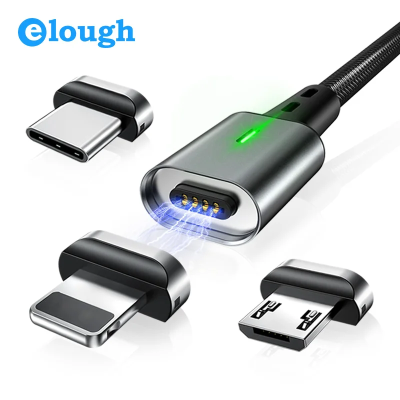 Elough led micro usb кабель для xiaomi redmi note 5 pro зарядное устройство для телефона Магнитный кабель для iphone usb type c Магнитный зарядный кабель
