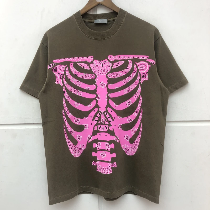 

Heavy Fabric KAPITAL Vintage T-shirt Men Women Best Quality Cashew Flower Skeleton Printing T shirt Tops Tee