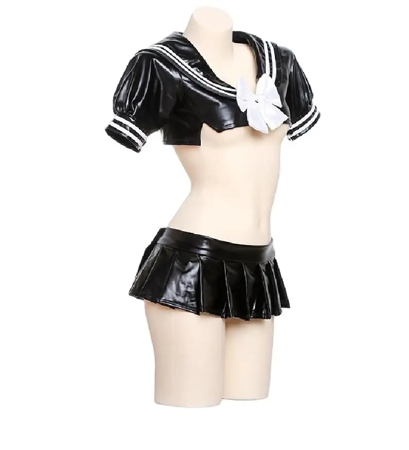 

New Kawaii Lingerie Set PU Leather Sexy School Girl Underwear Temptation Maid Uniform Police Woman Sexy Halloween Costumes