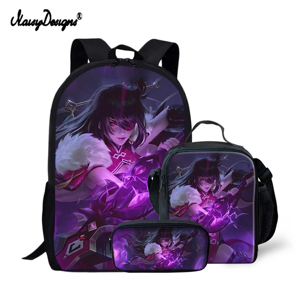 

NOISYDESIGNS 2021 New Backpack Schoolbag For Teenage Girl Boy Fashion Anime Genshin Impact Printed Bagpack with Lunch Pencil Bag