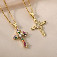 goth gold moon cross pendant choker chain necklace vintage crystal zircon cross necklace for women party jewelry christmas gift