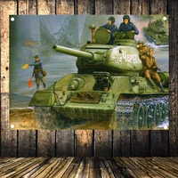 suliang red army tank ww ii old photo wall art four hole flag banner military poster hd canvas print painting home decoration