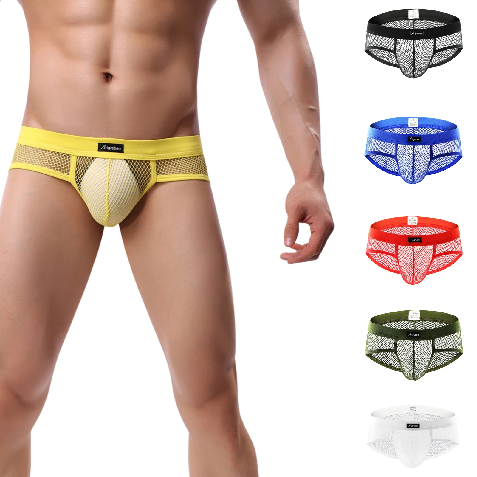 

Fashionable Men Mesh Hollow Briefs, Male Breathable Simple Style Solid Color Underpants Sexy Low Waist Underwear