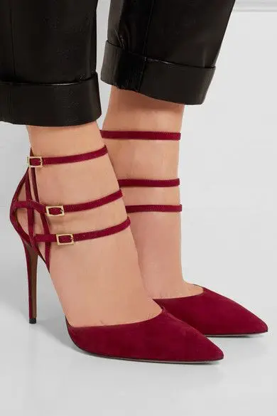 

New solid color suede sexy multi buckle fashion high heels T platform high heels