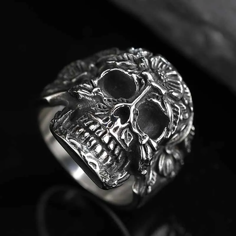 Уникальное серебряное кольцо из нержавеющей стали 316L с изображением черепа
