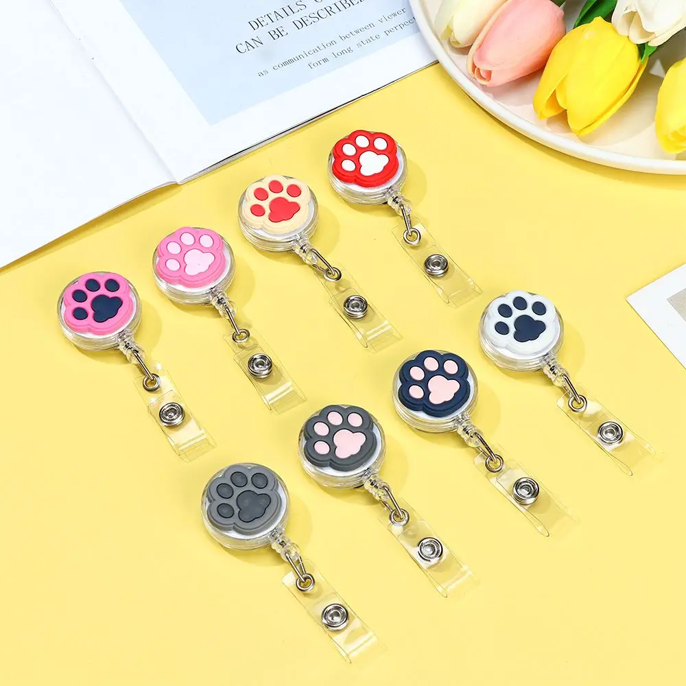 

New Cute 1Pc High Quality PVC Cartoon Cat Paw Retractable Nurse Badge Holder Lovely Doctor Students ID Card Holder Decor