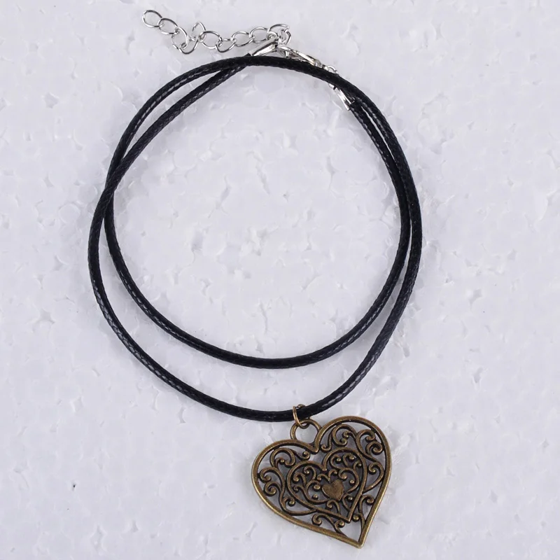 Винтажная антикварная бронзовая филигрань ожерелье с кулоном в виде сердца