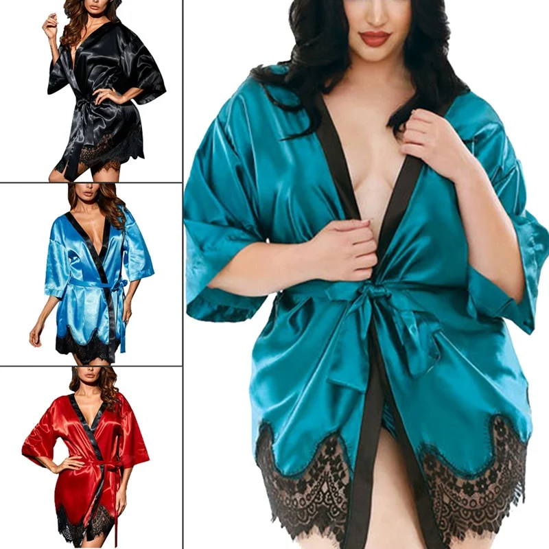 

Exotic Nightgown 2021 New European And American Sexy Sleepwear Anti-silk Robe For Women Sexy Bathrobe Lace Nightdress