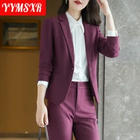 autumn and winter new ladies long sleeved professional suit two piece high quality plaid office jacket slim high waisted pants
