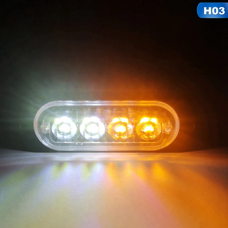 CLG0361H03 4 мигающий светодиод Предупреждение светильник Strobe решетка огни мигающий светильник бар для грузовиков автомобильный проблесковый маячок Amber цвет: желтый, белый движения светильник 12 V-24 V - Цвет: CLG0361H03