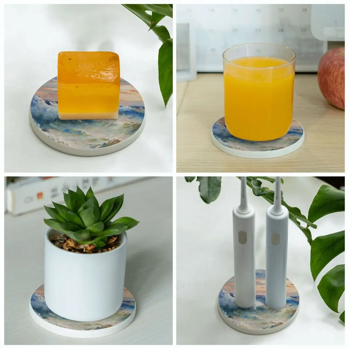 Подставка под чашку масляная живопись показывающая огромные морские волны во