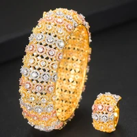 larrauri new 2 pcs brand gold bangle ring fashion new hot full shiny aaa cubic zircon women bridal wedding party jewelry sets