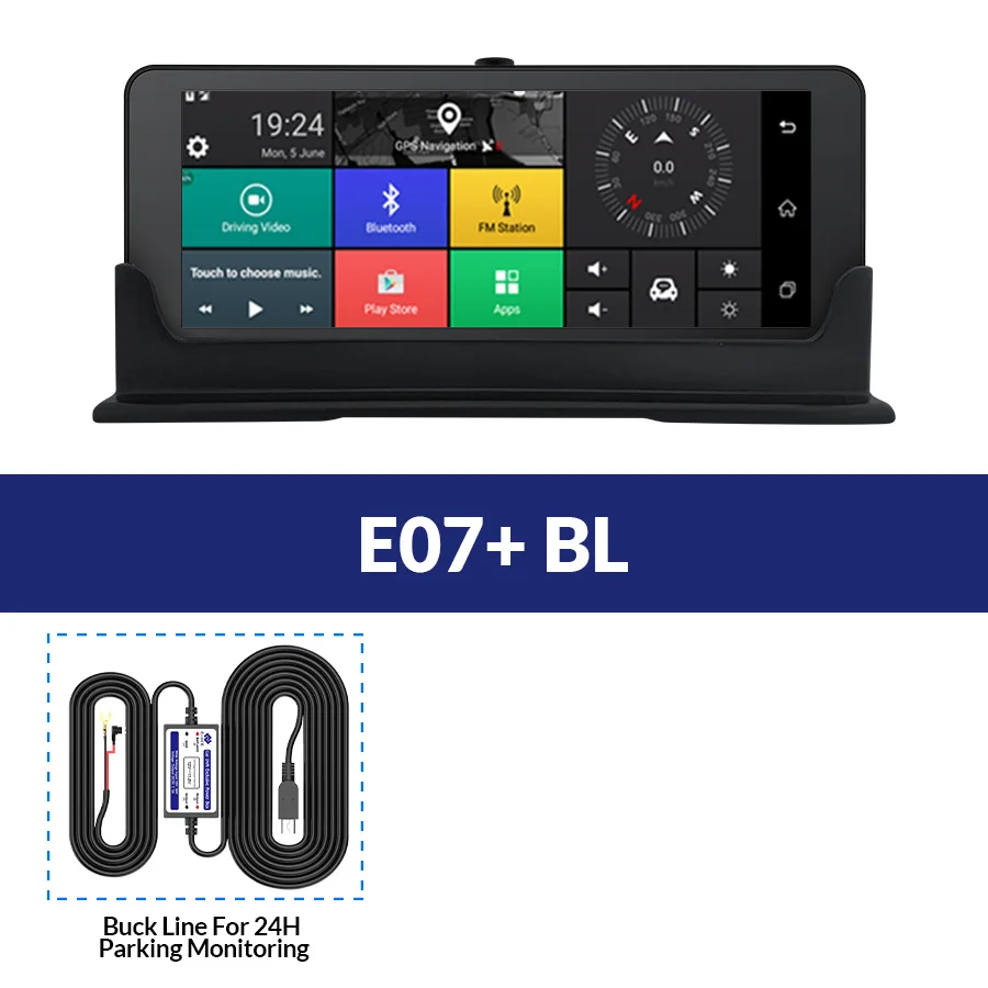 E-ACE E07 4G Dvr gps камера ADAS Android DVR Автоматическая Регистрация с gps навигацией Full HD 1080P видео рекордер две камеры s Vehicele - Название цвета: E07-BL