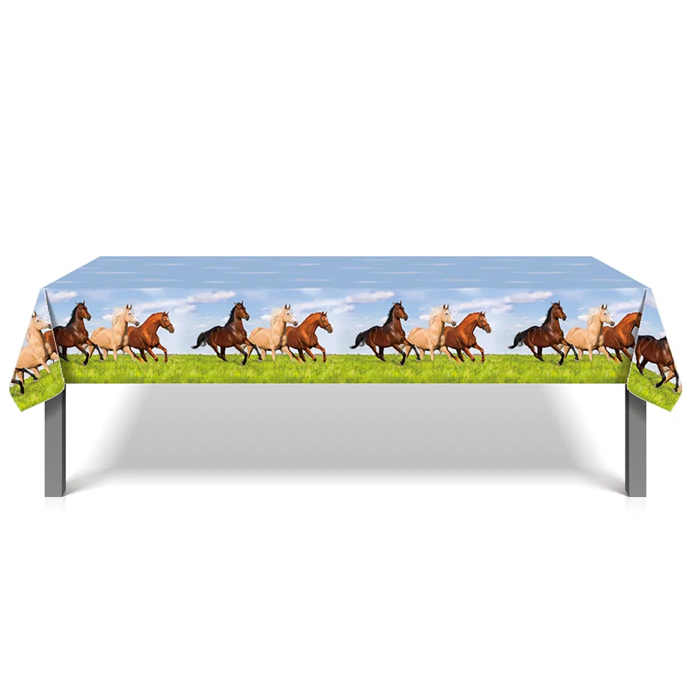 

130*220cm PE Horse Racing Wild One Happy Birthday Party Tablecovers Disposable Tablecloth Race Track Baby Shower Party Supplies