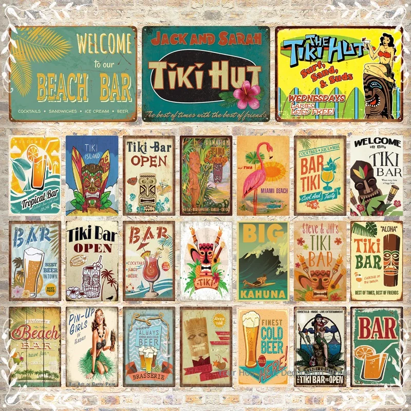 

Tiki Bar Open Bar Finesh Cold Beer metal Tin Signs Estrella Damm Beer Plaque Coffee Fitness Wall Art Iron for House Home Roo
