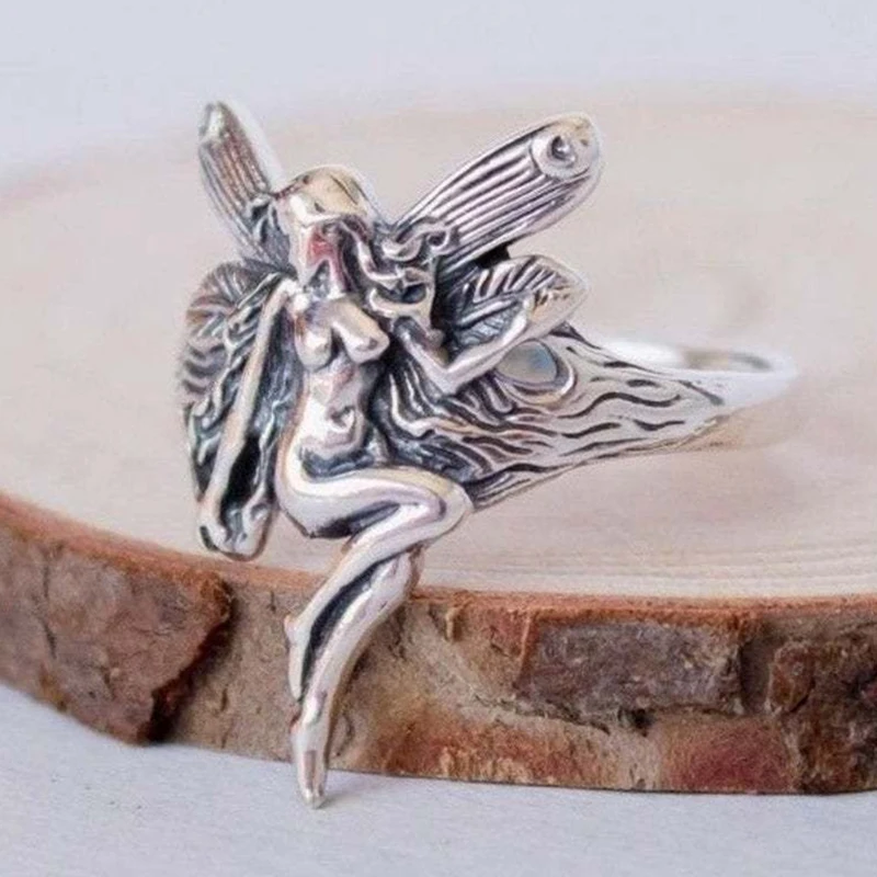 Винтажное святое кольцо в Афинах простое с крыльями ангела символом для женщин